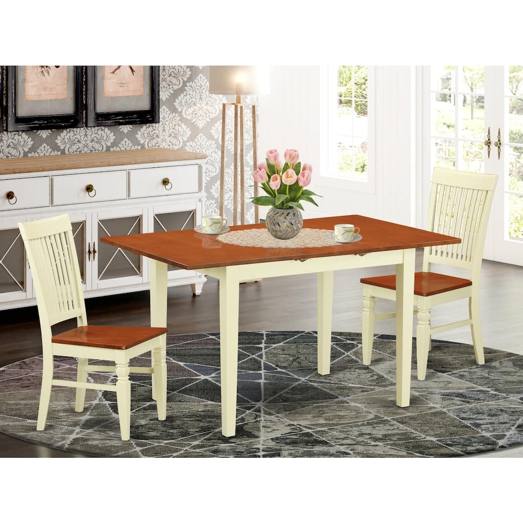 HomeStock 3-Piece Buttermilk and Cherry Finish Solid Wood Top Dining Table Set