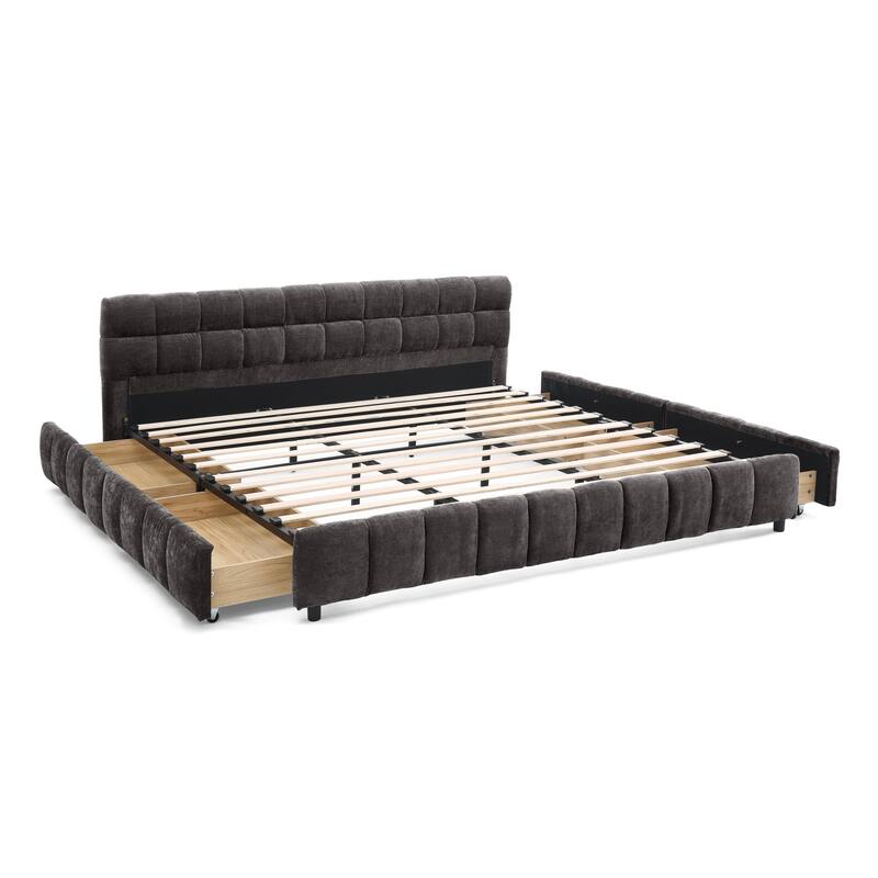 King Size Upholstered Bed ,Comfortable Upholstered Bed Frame,With Headboard And Solid Bed Frame,With Drawer For Storage