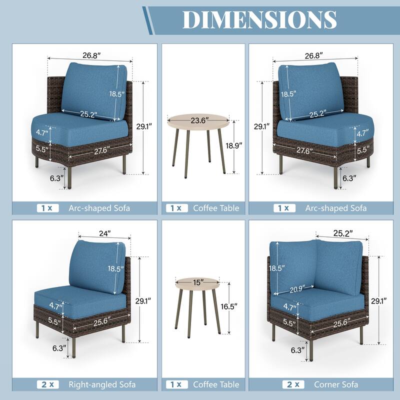 MAISON ARTS 8-Piece Outdoor Sectional Sofa Set Wicker Conversation Set with Thick Cushion and 2 Round Table