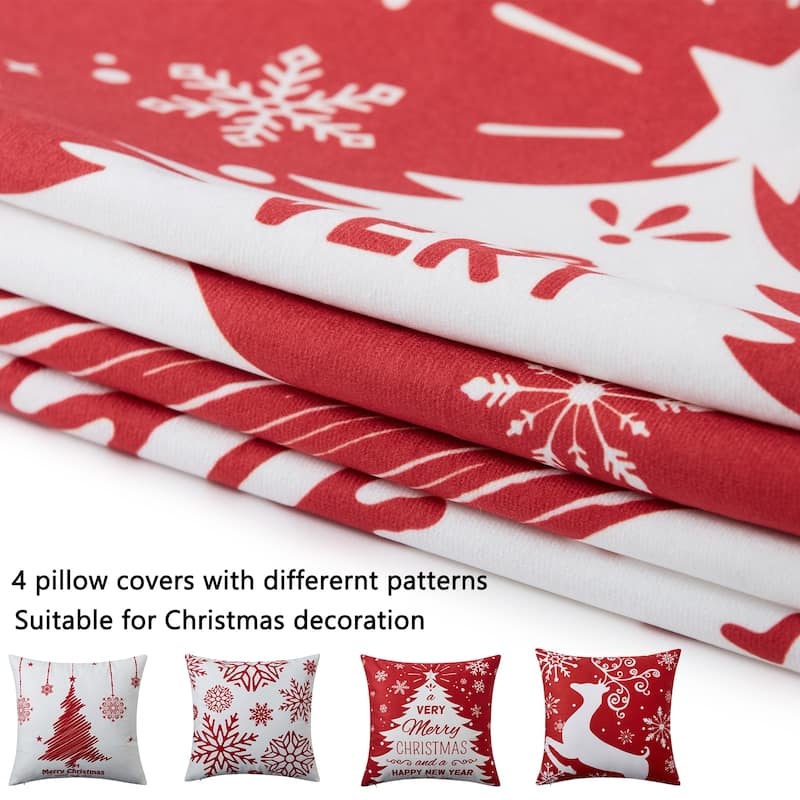 Christmas Decorative Pillow Covers, Snowflakes Deer Throw Pillow 18x18 Inch Set of 4