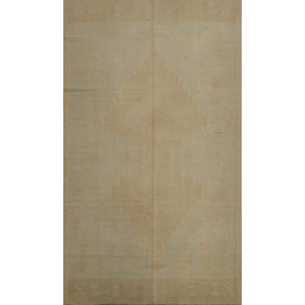 Hand Woven Oriental 100% Wool Carpet Southwestern Tribal Beige & Ivories Kilim Area Rug - 8' 0'' X 4' 9''