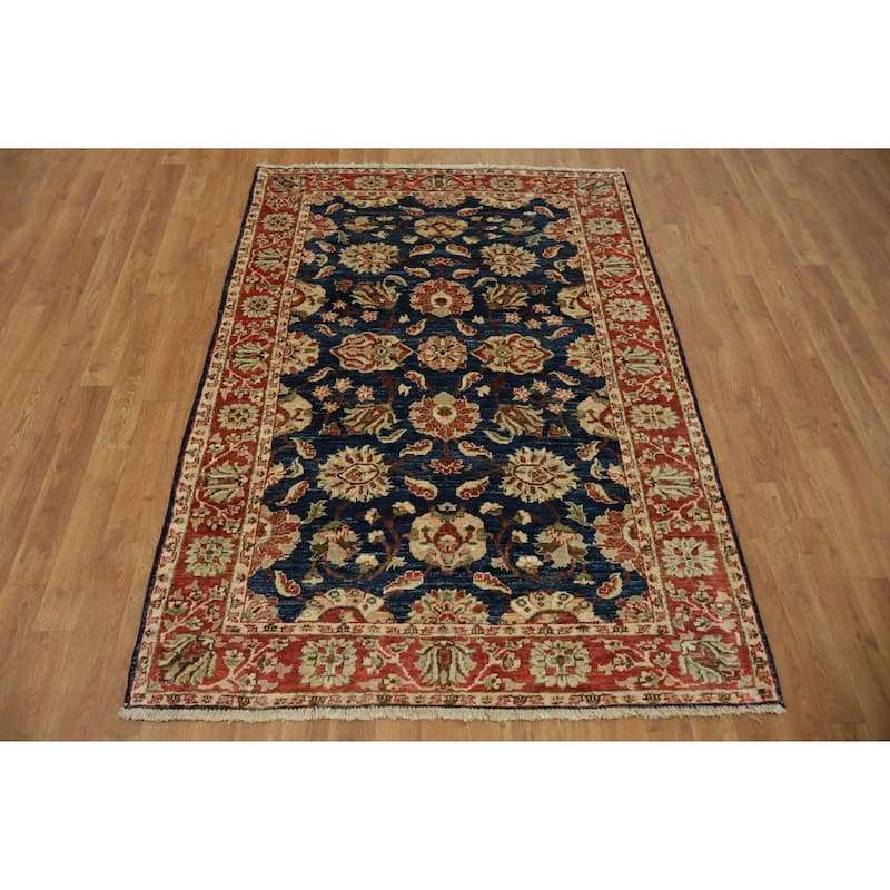 Hand Knotted Oriental 100% Wool Carpet Traditional All-Over Navy Blue & Blues Ziegler Area Rug - 5' 10'' X 4' 1''