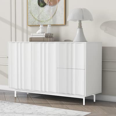 Storage Cabinet Entryway Cabinets with 2 Drawers and 2 Door Wave Pattern, Sideboard with Metal Legs and Adjustable Shelves