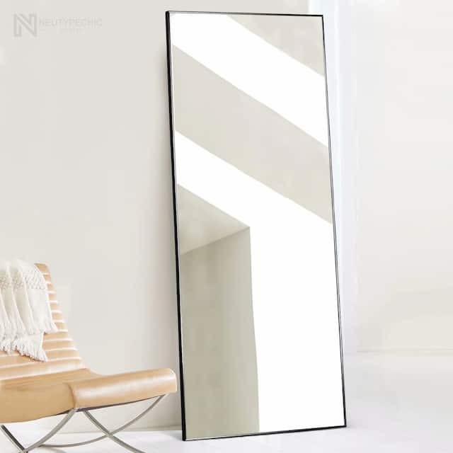 Modern Aluminum Alloy Slim Framed Full-length Floor Mirror - 71x27.6 - Black