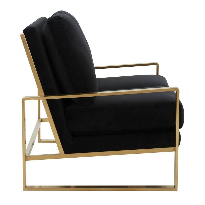 Jefferson Modern Two-Seater Velvet Loveseat with Brushed Gold Stainless Steel Base, Removable Cushions for Living Room or Lounge