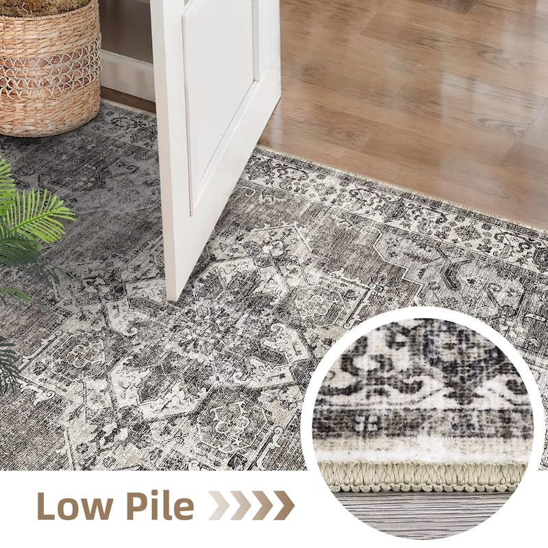 Vintage Rugs for Living Room, Medallion Print Soft Non Slip Low Pile Floor Carpet