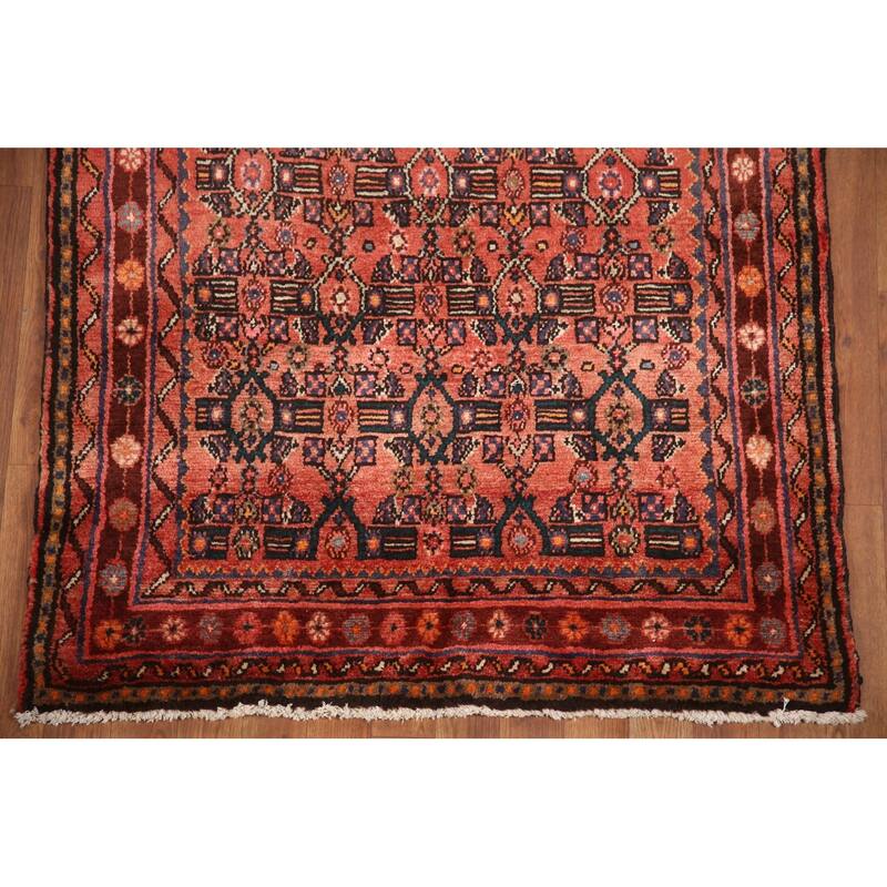 Hand Knotted Oriental 100% Wool Carpet Traditional All-Over Red Mahal Runner Rug - 9' 8'' X 3' 6''