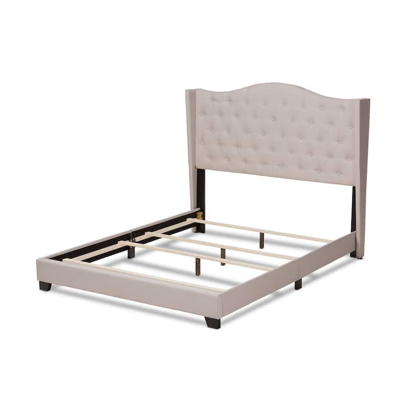 Luxury Tufted King Bed with Headboard - Grey Fabric Upholstered Bedroom Furniture