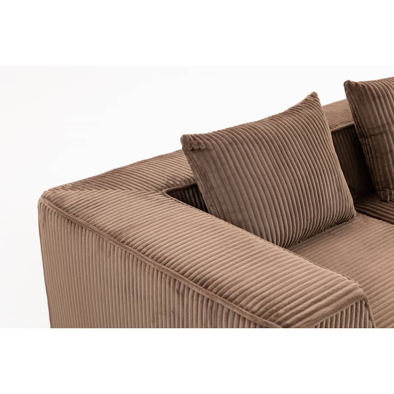 Modular Sectional Sofa with Pillows, Corduroy Upholstered 3-Seater Sofa, All-Compressed Foam Sofa for Living Room, Apartment