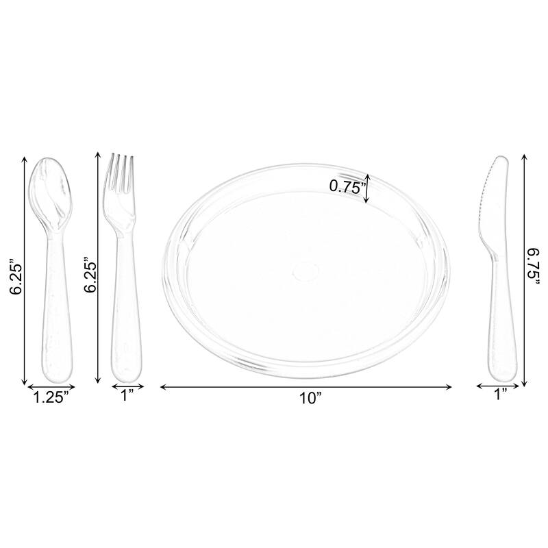 Reusable Cutlery Set of 4 Plastic Plates, Spoons, Forks and Knives