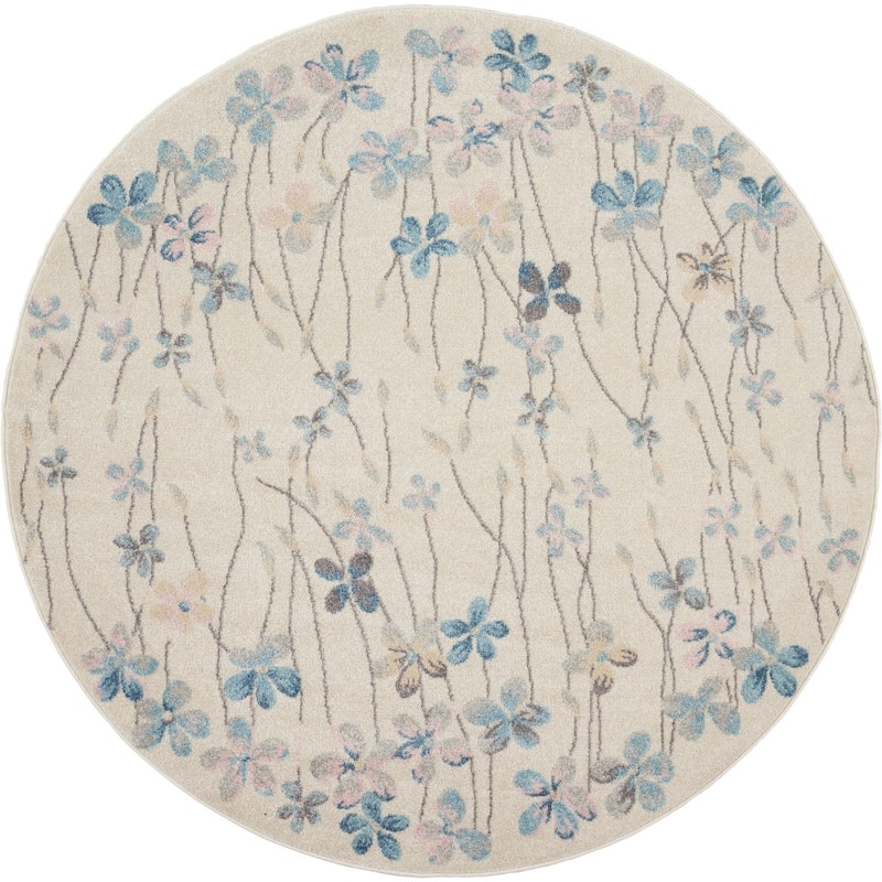 HomeRoots Floral Contemporary Round Area Rug - 63.00 in. x 63.00 in. x 0.50 in.