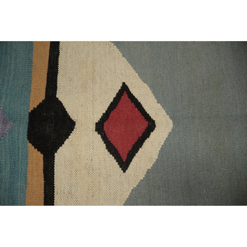 Hand Woven Oriental 100% Wool Carpet Southwestern Tribal Multi-Colored Kilim Area Rug - 13' 4'' X 4' 10''