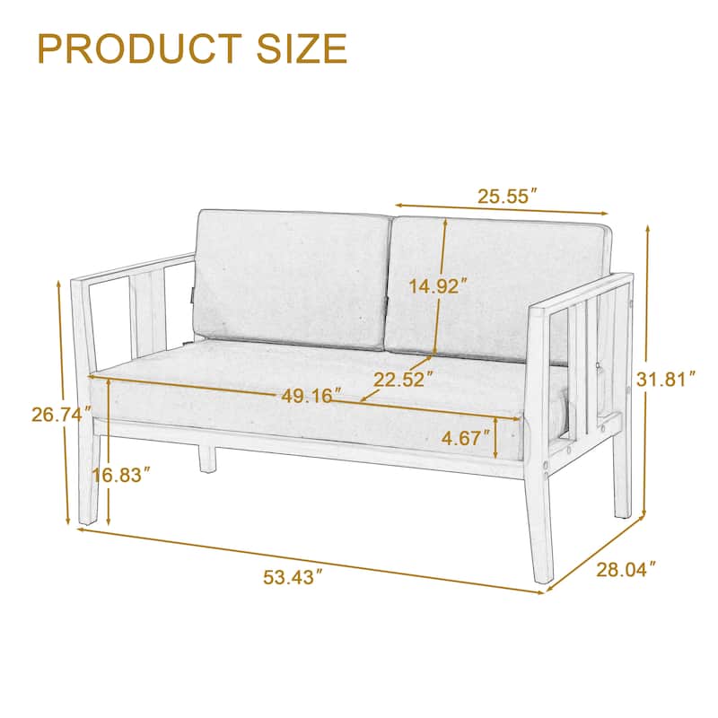 Casual Teak Wood Outdoor Patio Loveseat with Cushions