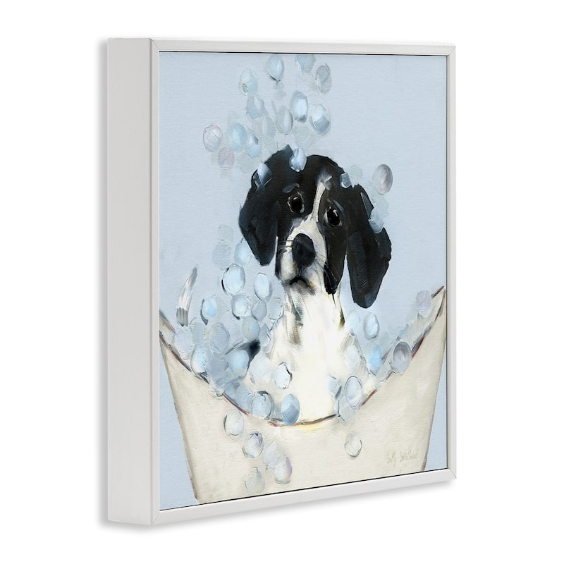 Stupell Black & White Puppy in Tub Framed Giclee Art Design By Sally Swatland