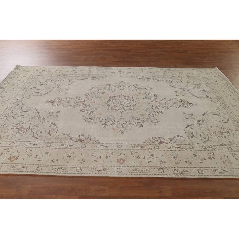 Distressed Persian Vintage Area Rug Hand-Knotted Wool Carpet - 6'6"x 9'9"