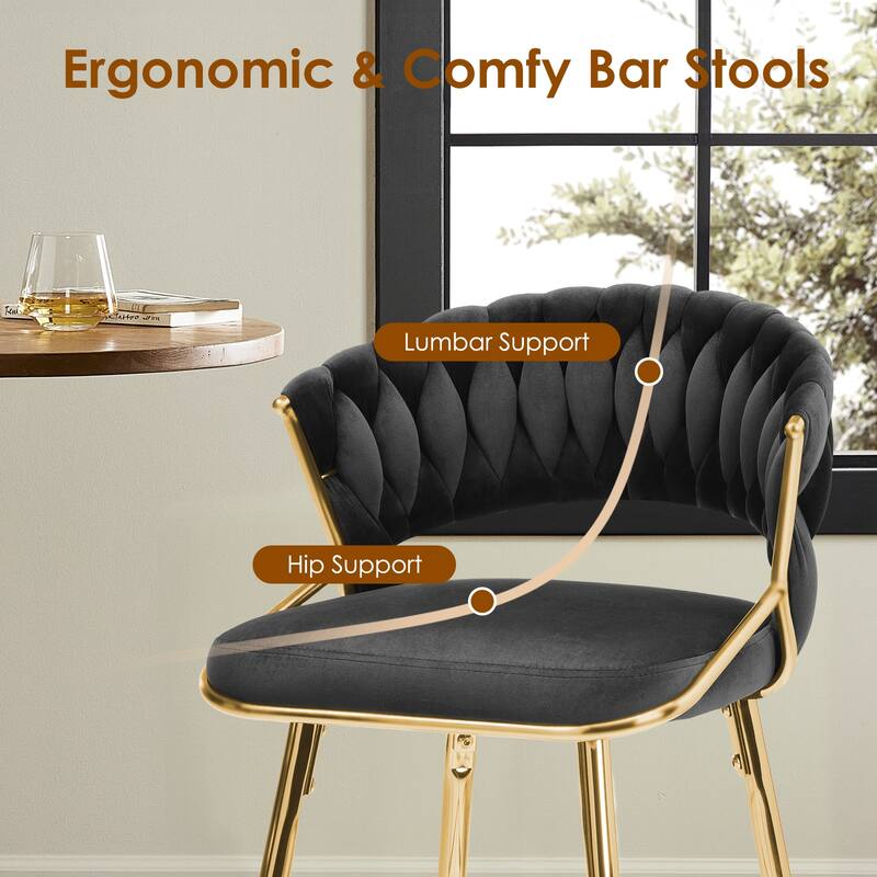 25.2" Modern Velvet Counter Stool with Gold Accents, Ergonomic Design & Plush Seat for Kitchen Island & Bar