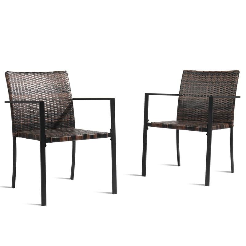 Outdoor 2PCS Wicker Dining Chairs - Brown Wicker