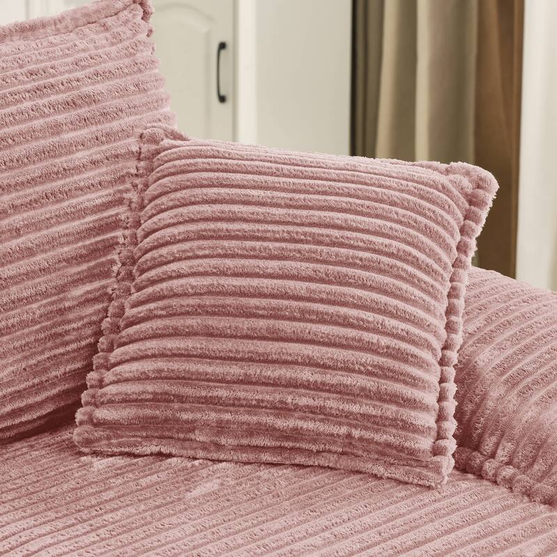 Rossetta Modern Modular Luxurious Corduroy-Fleece Fabric Double-Layer Cushion Design Deep Seat Sofa with 1 Ottoman