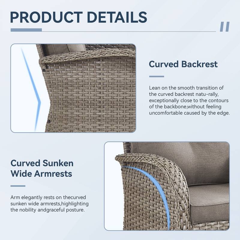 Gymojoy 7-Piece Outdoor Wicker Patio Furniture with Loveseat Glider, Rattan Coversation Set with Water Resistant Cushions