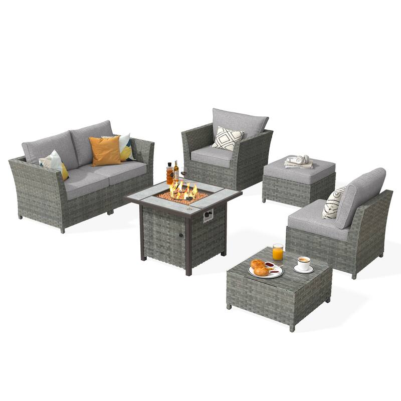 XIZZI 7-piece Patio Furniture Conversation Set with Fire Pit