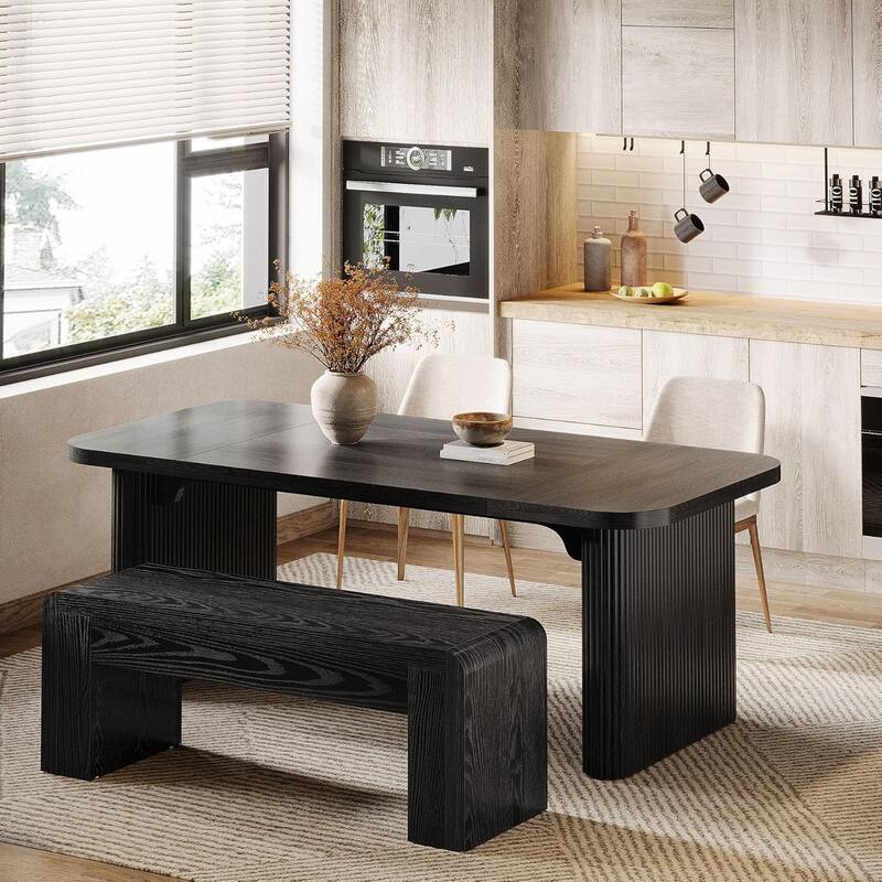 47" Long Farmhouse Wooden Entryway Dining End of Bed Bench with Heavy-Duty 5.9" Frame