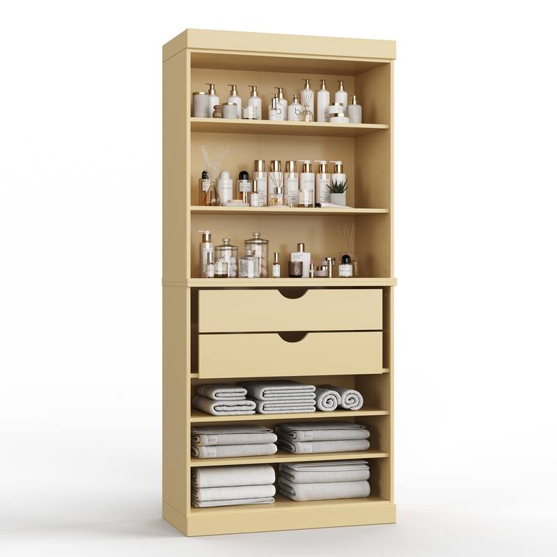 100% Solid Wood 32" Bathroom Cabinet with Optional Doors, 2-Drawers by Palace Imports - Yellow - No Doors