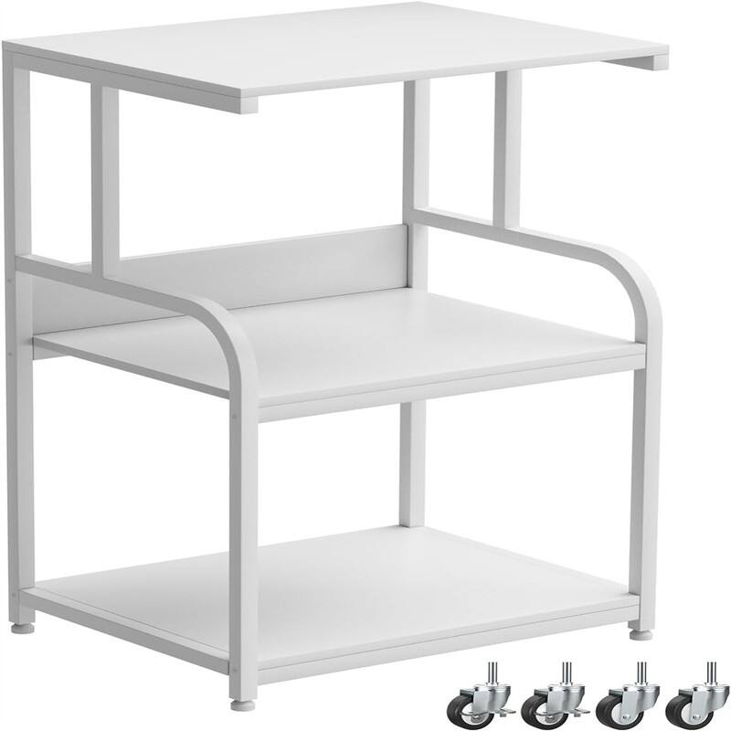Printer Stand- Large 3 Tier Printer Table - 20"D x 15.7"W x30.2"H - Steel Finish - White
