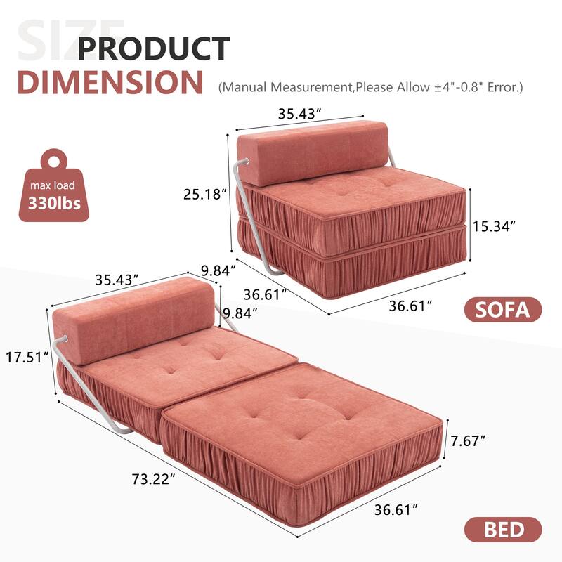 Folding Sofa Futon Sleeper Chair, Convertible Floor Couch and Mattress with Removable Cushion for Small Spaces