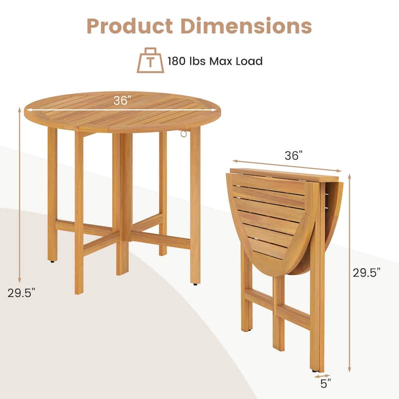 Costway 36" Outdoor Folding Round Dining Table with Slatted Tabletop - Teak - See Details