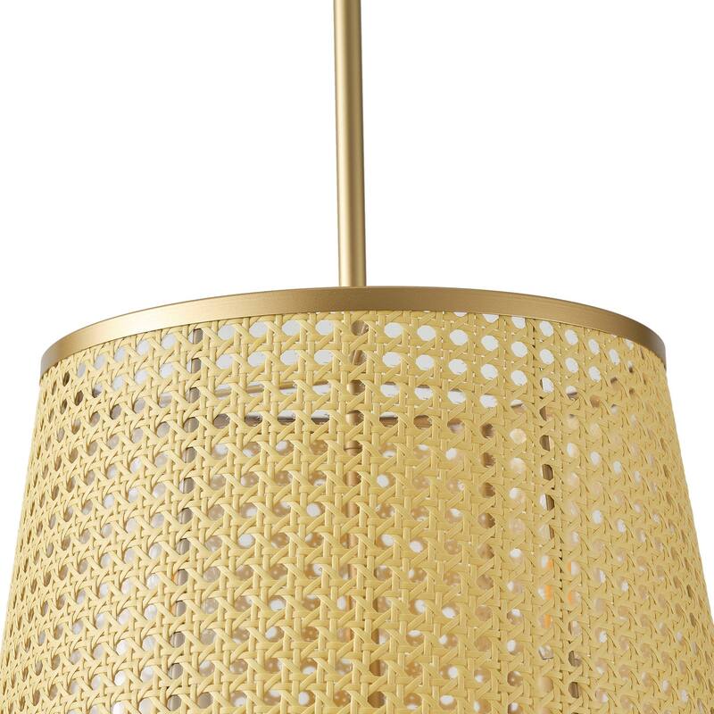 Farmhouse Gold 6-Light Pendant Light Fixture with Plastic Woven Lampshade