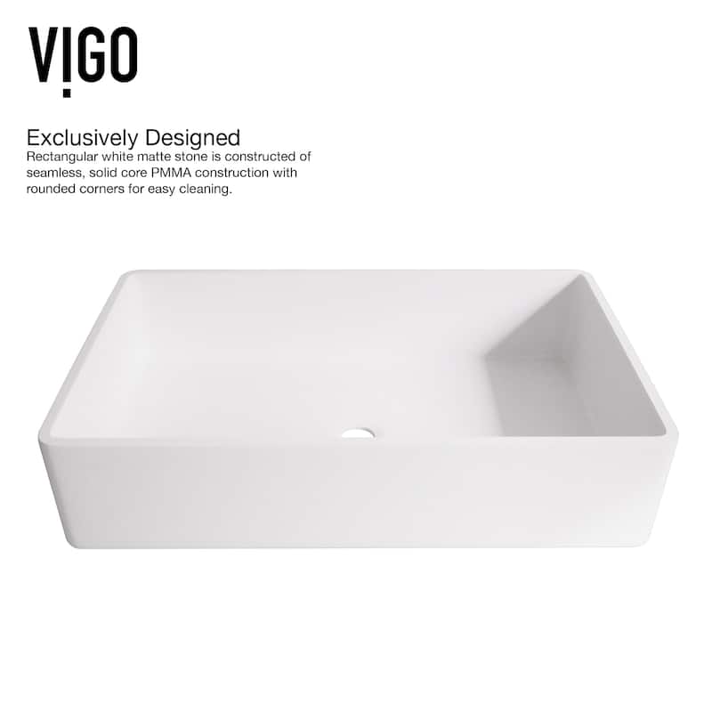 VIGO Magnolia 21"L x 14"W MatteStone Vessel Sink and Olus Wall Mount Faucet Set