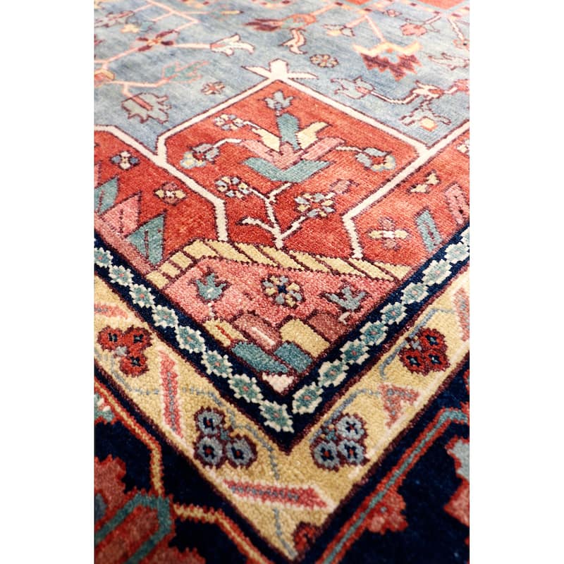 Pasargad Home Serapi Hand-Knotted Rust/Navy Wool Area Rug