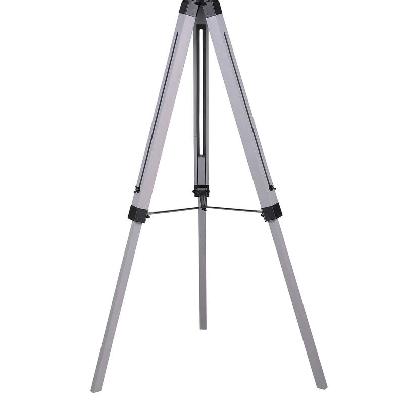 56 Inch Floor Lamp, White Tapered Drum Shade, Weathered Gray Tripod Base