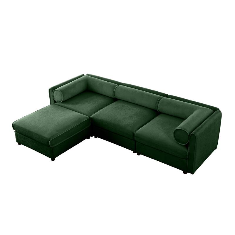 Modern 4-Piece L-Shaped Modular Sofa with Storage & 1 Storage Ottoman