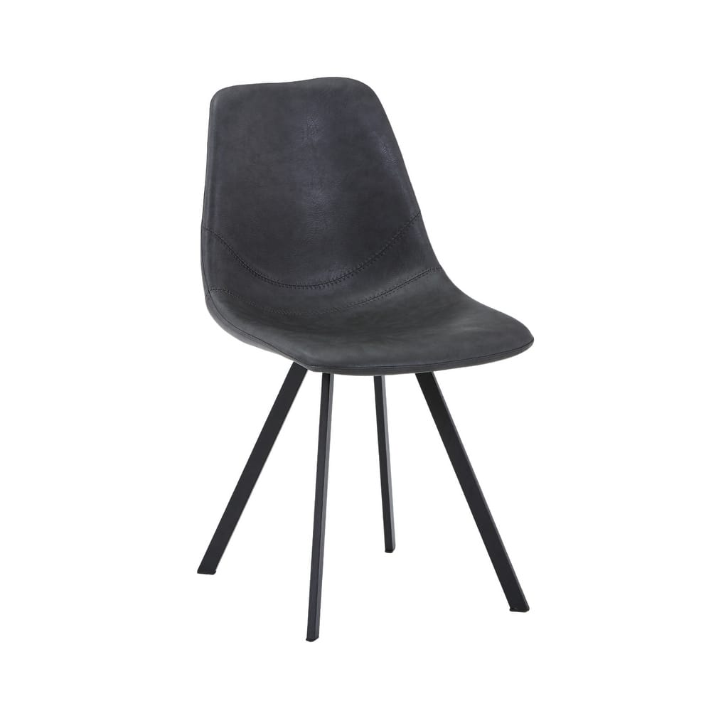 Markley Modern Ergonomic Leather Dining Chair with Black Steel Legs, Scratch-Resistant & Comfortable Kitchen Chair