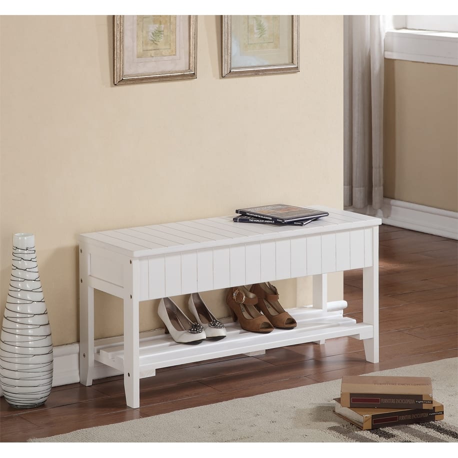 Anmytek White Storage Bench with Flip Top Compartment Shoe Organizer Entryway Seat Mudroom Decor