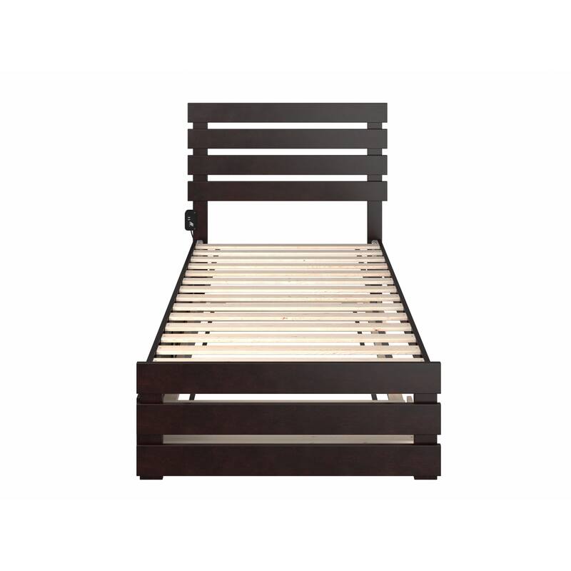 Twin XL Bed with Trundle - Espresso Finish, Extra Long Daybed Frame, Modern Design