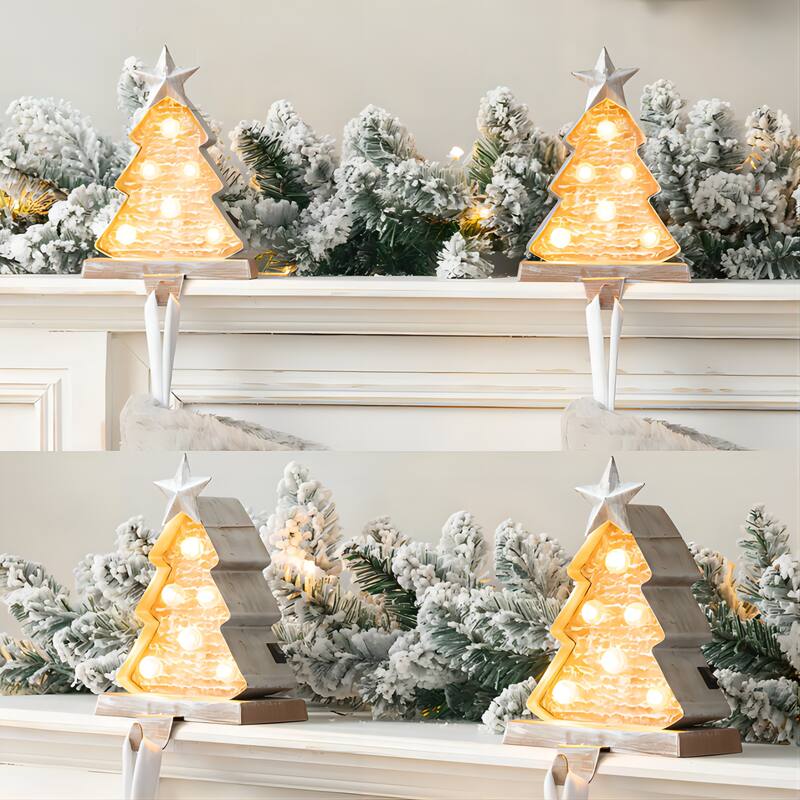 Glitzhome 7.5" H Christmas Silver LED Gift Box Heavy Duty Stocking Holders Mantel Ornament