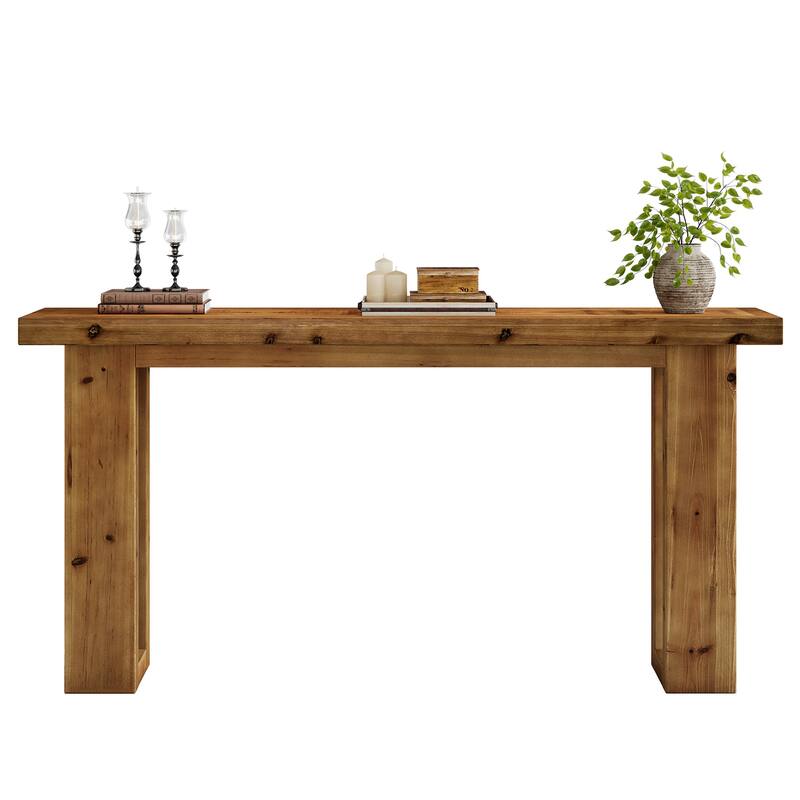 Solid Wood Sofa Table , 63-Inch Farmhouse Rectangular Console Table