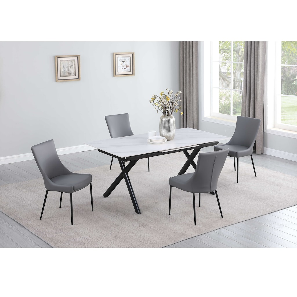 Somette Kortona Extendable Sintered Stone Dining Set with Gray Chairs