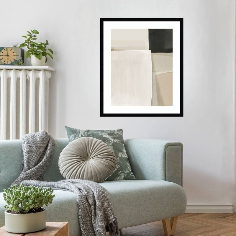 Muted Geometry in Calm Shades by Hazel J Wood Framed Wall Art Print - Svelte Noir Black