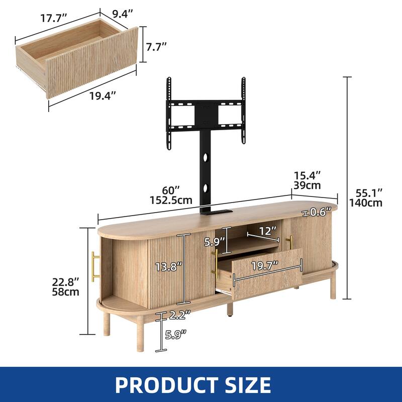 Moasis Mid-Century Modern TV Stand Fluted Entertainment Center with Mount and Drawer 2 Doors Storage Cabinets