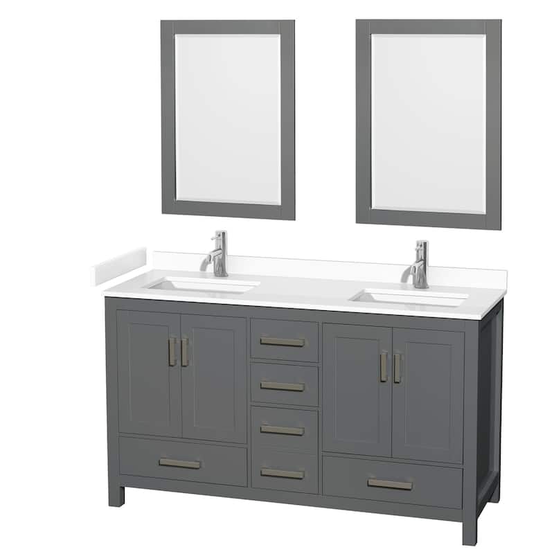 Wyndham Collection Sheffield 60" Double Bathroom Vanity, Carrara - Dark Gray / White Cultured Marble Top / Brushed