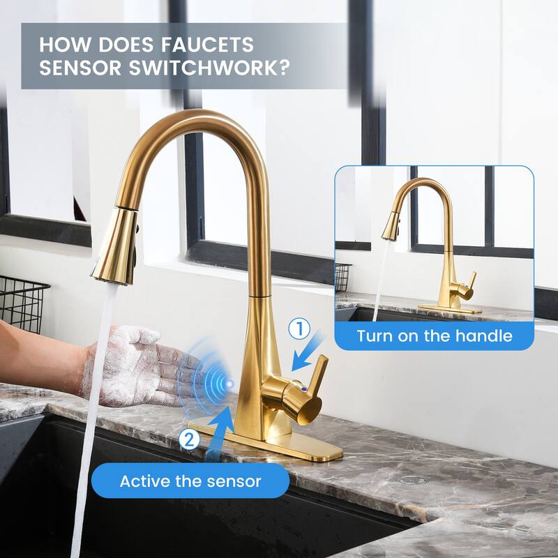 Smart Touchless Dual Sensor Pull Down Kitchen Faucet with Spout Swivel and 3 Function Sprayer