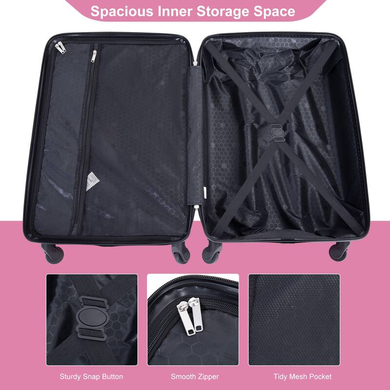 luggage 4-piece ABS lightweight suitcase with rotating wheels, 24 inch and 28 inch with TSA lock, (16/20/24/28)