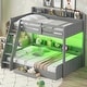 preview thumbnail 9 of 8, Twin over Full Bunk Bed with Storage Shelves, LED, Charging Station and a Drawer