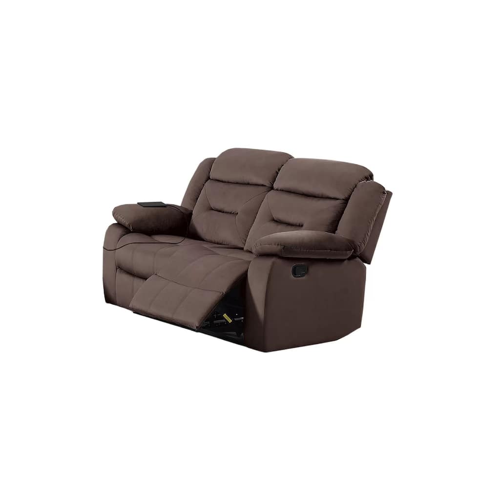 Harper Manual Reclining Loveseat, USB Port, Brown Velvet, 61 Inch, USB