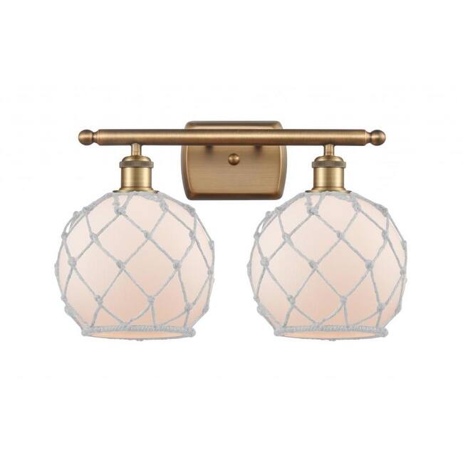 Innovations Lighting Farmhouse Rope 2 Light 16" Wide Bathroom Vanity - Brushed Brass / White