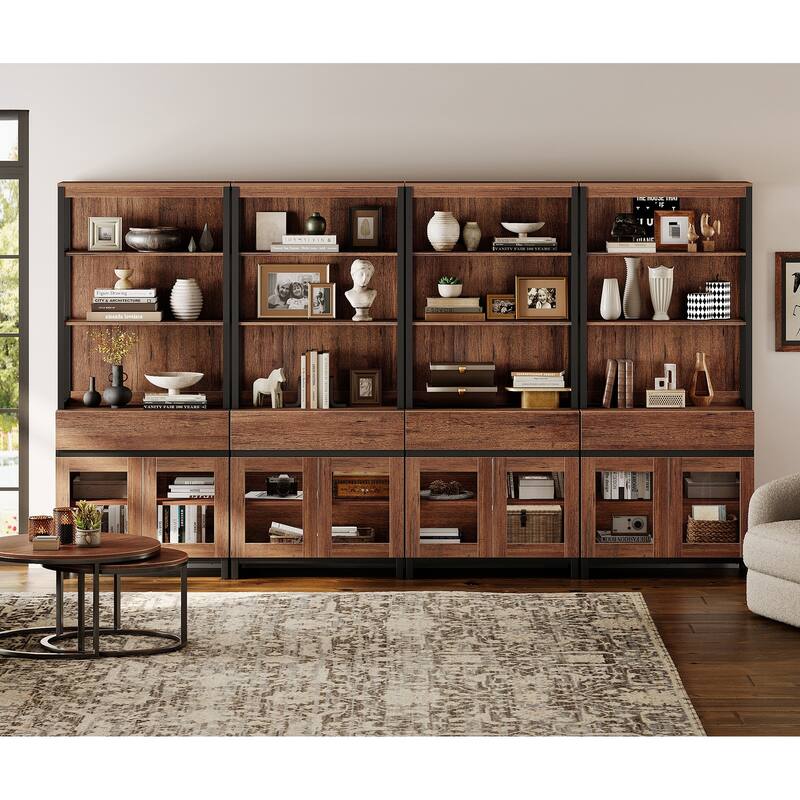 4 PCS Modern 72" Tall Bookcase with 4 Drawers and Open Book Shelfs for Home Office, Living room.