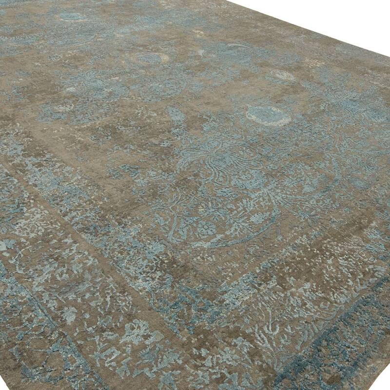 Modern Blue Hand-Knotted Wool & Viscose Area Rug